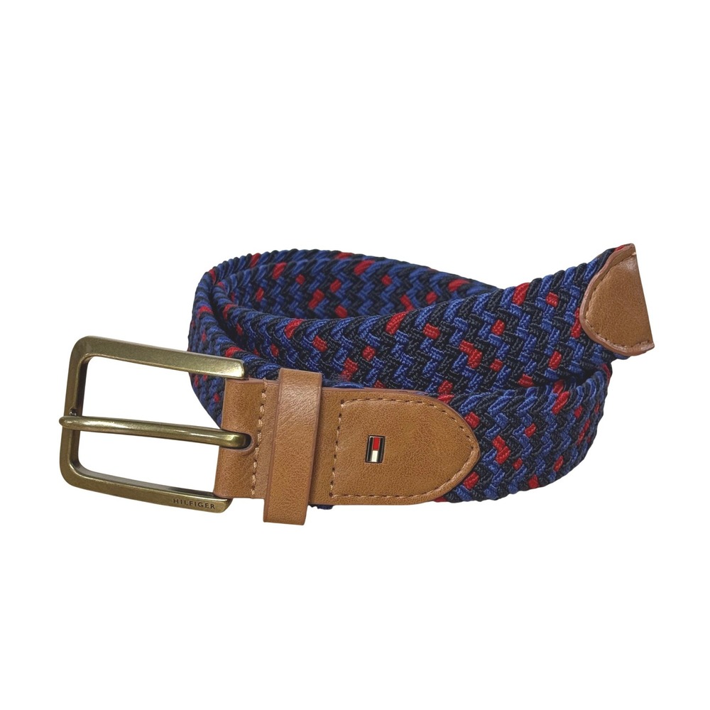 Tommy Hilfiger Men 36 Braided Stretch BKE Belt Navy Blue Red Woven Elastic 36/90